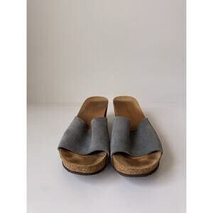 A. GIANNETTI Made in Italy suede leather Slide Sandals Womens size 8.5 Gray Cork